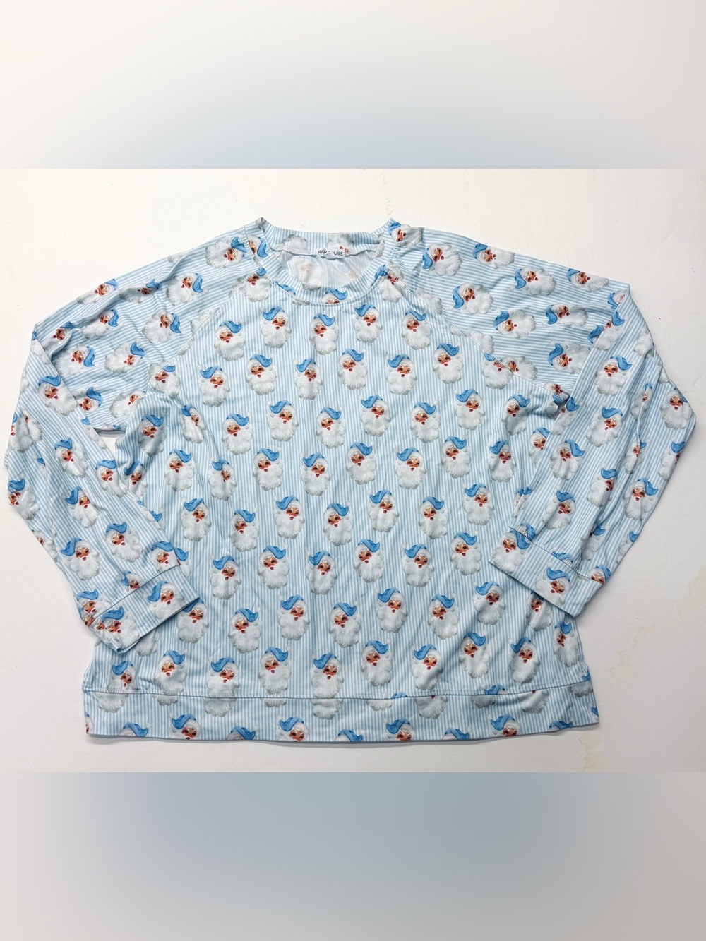 Mary Square Blue Santa Print Kids Pajama Top Christmas Holiday